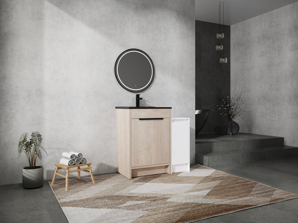 English Elm 36 Inch Freestanding Bathroom Vanity With Black Sink, Soft-Close Doors & Ample Storage Solutions W999S00303