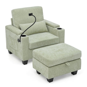 English Elm Single Chenille Manual Recliner with Usb Port Hidden Storage Ottoman and Cup Holders Cyan W487P423654