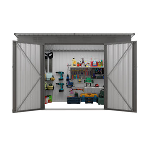 English Elm 4 X 9 Ft Galvanized Steel Outdoor Shed with Vented Sloped Roof and Wide Swing Doors W3213S00006