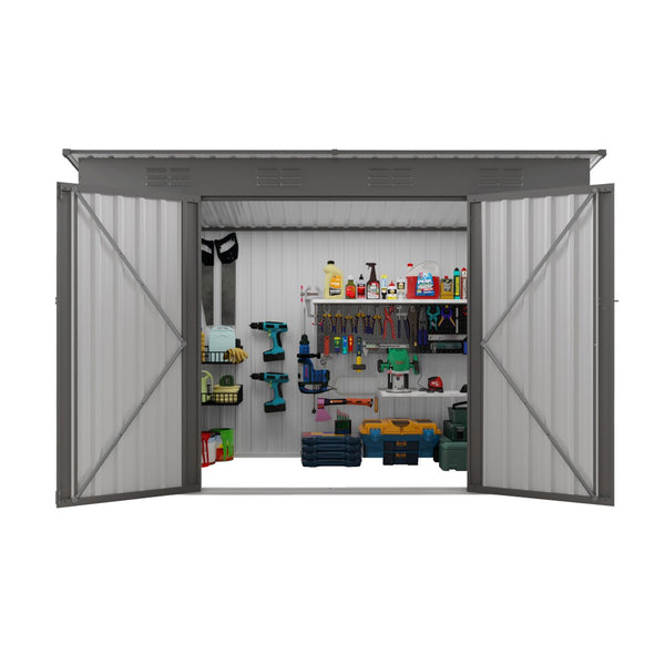 English Elm 4 X 9 Ft Galvanized Steel Outdoor Shed with Vented Sloped Roof and Wide Swing Doors W3213S00006