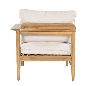 English Elm Terassi Solid Acacia Outdoor Sectional with Teak Finish and Plush Beige Cushions TERASSI L-SHAPE SOFA