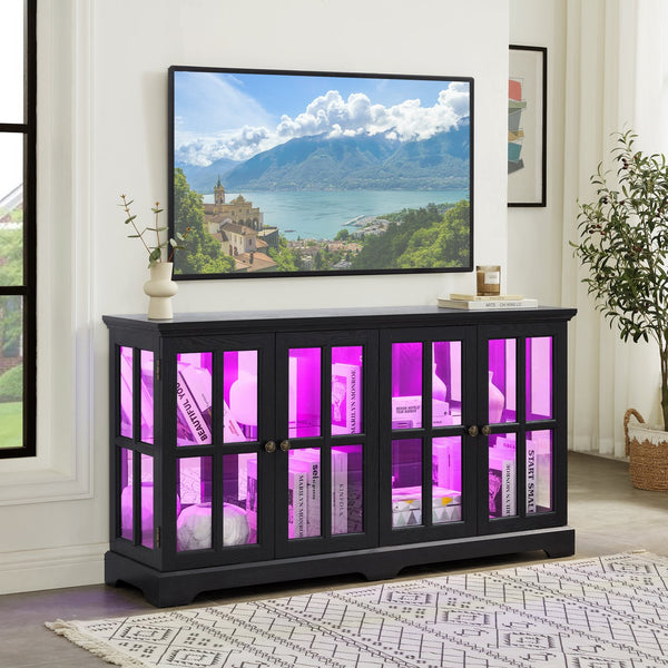 English Elm Led Antique Display Cabinet With Glass Doors, Adjustable Shelves & Remote-Controlled Lighting Features W2275P300145