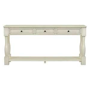 English Elm Trexm Distressed Entryway Console Table Three Drawers Open Shelf Mediterranean Wood Antique White N715P372052K
