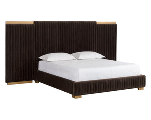 Sunpan TARRANT Bed - King - Luxurious Diamond Mink Upholstered Headboard with Gold Accents & Tufting 112416