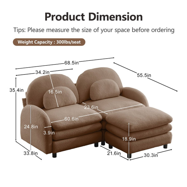 English Elm Teddy Fleece Modular Loveseat with Ottoman Curved Sculptural Sofa for Living Room Camel W5656S00098
