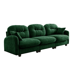 English Elm Three-Seate modular sectional sofa with plush chenille, tufted back, ergonomic support, wooden base Green W714S01397