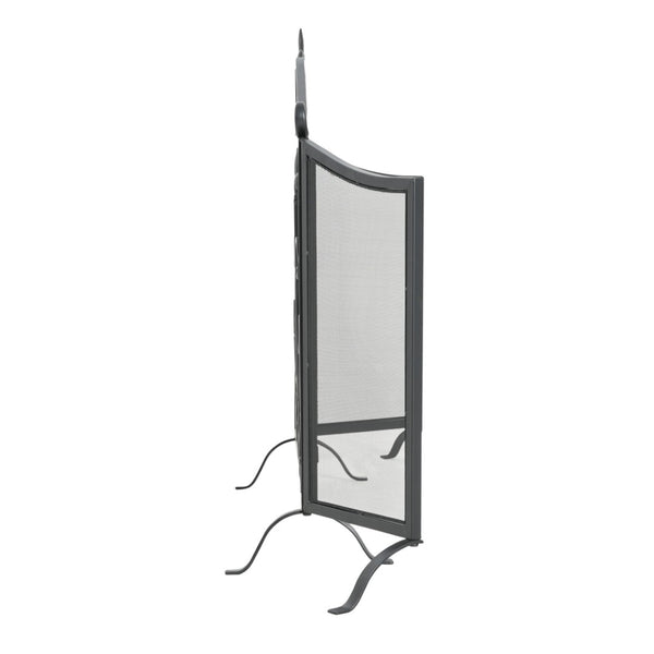 English Elm Onyx 3-panel Forged Iron Fireplace Screen with Fleur-de-lis Scrollwork Matte Black N775P386819B
