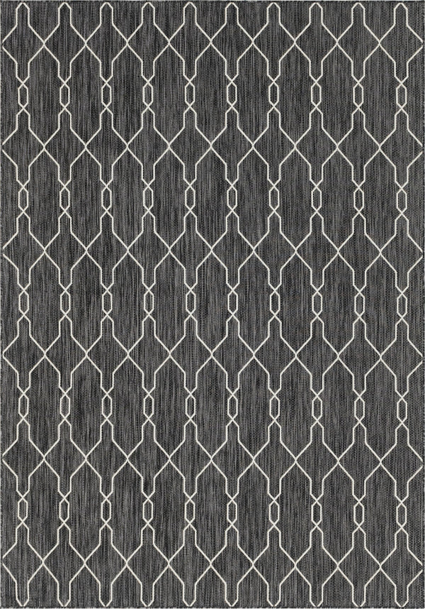 Unique Loom Outdoor Trellis Links Trellis Machine Made Trellis Rug Charcoal, Gray/Ivory 8' 0" x 11' 4"