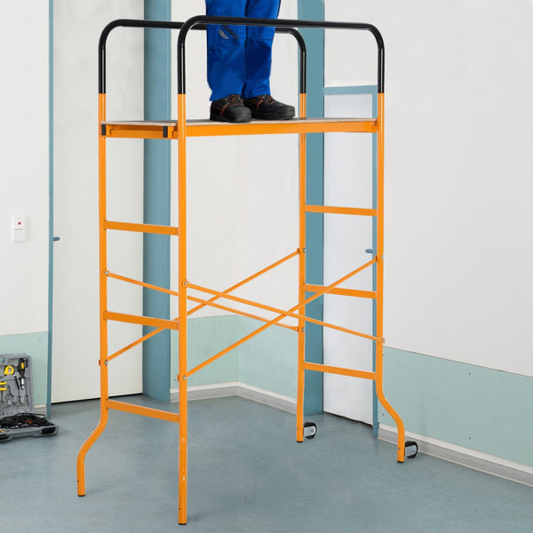 English Elm Homcom Rolling Steel Scaffold 4 Step Platform 440 Lb Anti-skid Indoor Outdoor W2225P217272