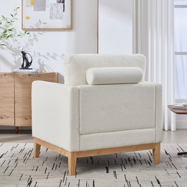 English Elm 35.4" Wide Modern Farmhouse Accent Chair With Ivory Boucle And Natural Wood Legs For Cozy Spaces W3118P283467