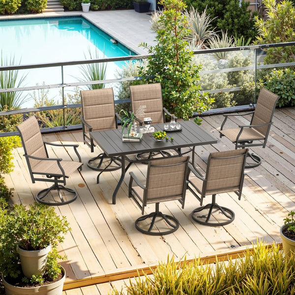 English Elm Outdoor Swivel Patio Dining Chairs Textilene Woven Set for Backyard Entertaining Brown T3623P433699