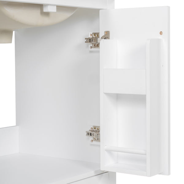English Elm 24"Bathroom Modern Vanity with Ceramic Sink, Solid Wood Frame, Soft-Close Doors & Smart Storage System White N729P321378K