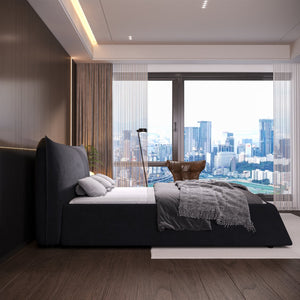 English Elm King Size Upholstered Platform Bed With Unique Velvet Headboard, Sturdy Frame & Luxurious Comfort W1885S00028