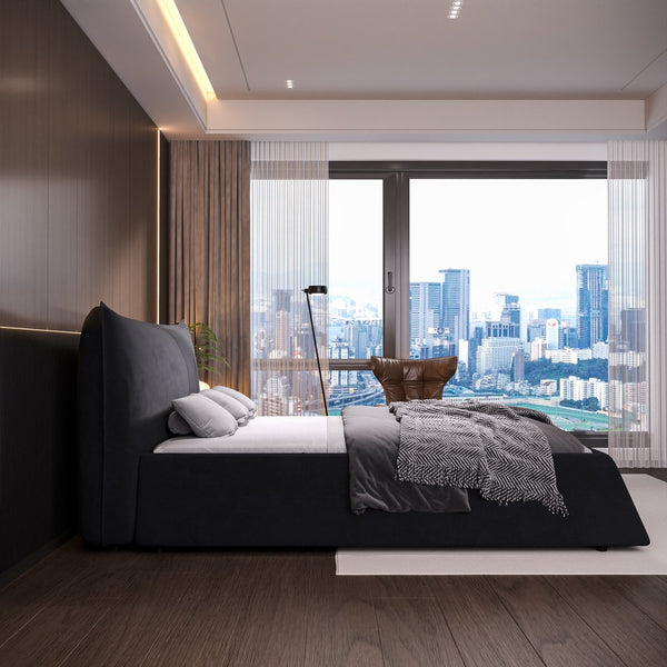 English Elm King Size Upholstered Platform Bed With Unique Velvet Headboard, Sturdy Frame & Luxurious Comfort W1885S00028