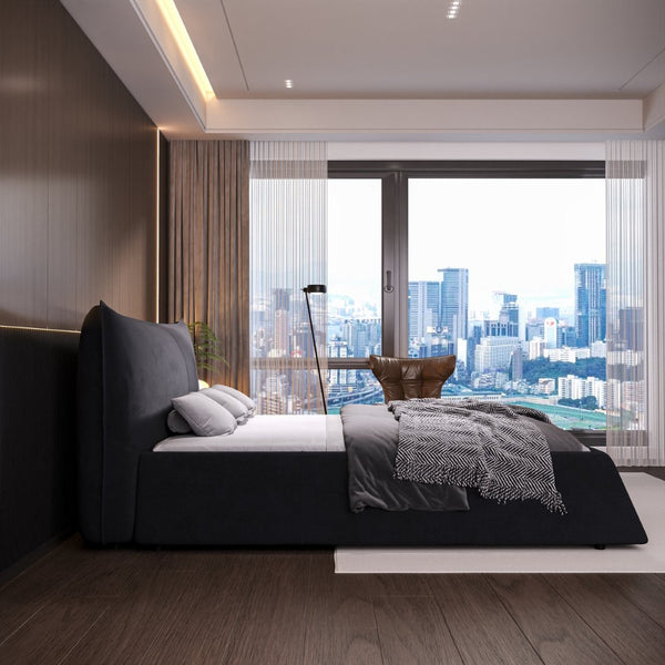 English Elm Queen Upholstered Platform Bed With Sculpted Velvet Headboard And Solid Wood Frame For Luxury Sleep W1885S00126-GIGA