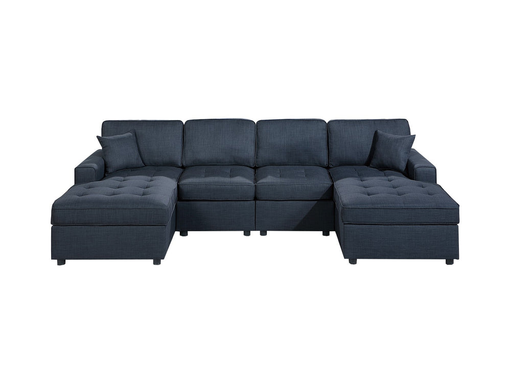 English Elm Contemporary 3-Piece Sectional Sofa Set in Ash Black Corduroy with RAF/LAF Chaise, Tufted Seats, Pillows - Stylish Low-Profile Design Dark Blue 34 L x 18 W x 68 H B011S01766