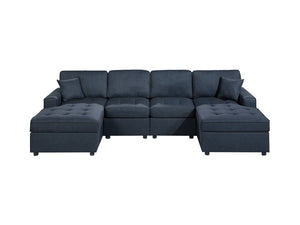 English Elm Contemporary 3-Piece Sectional Sofa Set in Ash Black Corduroy with RAF/LAF Chaise, Tufted Seats, Pillows - Stylish Low-Profile Design Dark Blue 34 L x 18 W x 68 H B011S01766
