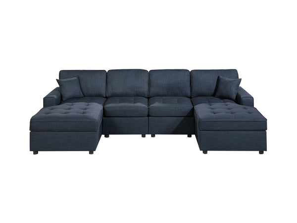 English Elm Contemporary 3-Piece Sectional Sofa Set in Ash Black Corduroy with RAF/LAF Chaise, Tufted Seats, Pillows - Stylish Low-Profile Design Dark Blue 34 L x 18 W x 68 H B011S01766