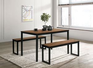 English Elm Industrial 3pc Dining Set Walnut Top with Black U-Shape Metal Legs, Benches, Modern Durable Elegance B2741P383856