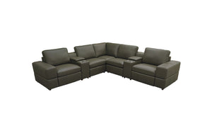 English Elm Premium Leather Match Sectional with Dual Recliners Cup Holders and Storage Console Olive Green B2748S00159