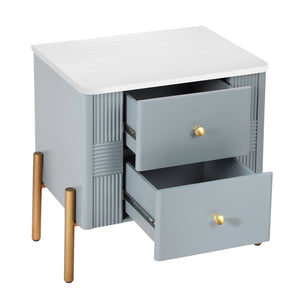 English Elm Christopher Knight Home® - Modern Fluted Nightstand with Two Drawers and Gold Legs, Sleek Textured Bedside Table for Stylish Storage and Easy Cleaning Blue 23 L x 18 W x 18 H N761P285710C