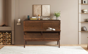 English Elm Queen Murphy Cabinet Bed Solid Pine Build with Usb Charging and Fold Out Desktop Walnut W504S00169