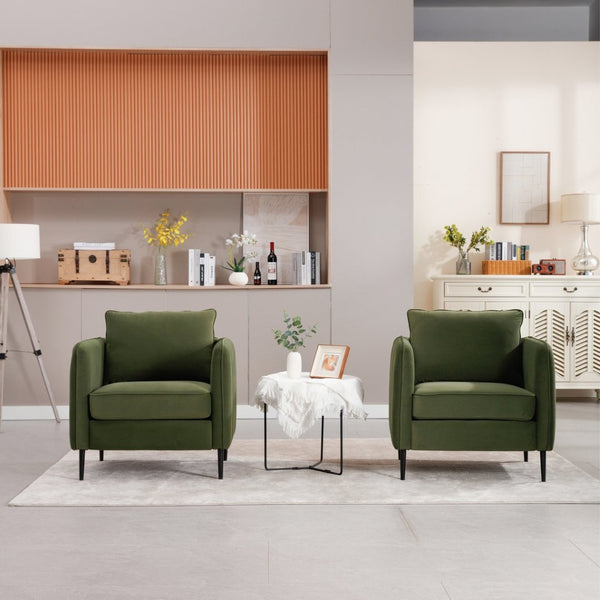 English Elm Accent Velvet Armchair Mid-century Modern Plush Seat with Metal Legs for Any Room Green W3244P325833