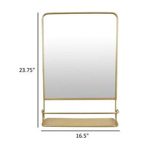 English Elm Rectangular Gold Metal Framed Wall Mirror with Built-in Shelf for Entryway Decor B056P416917