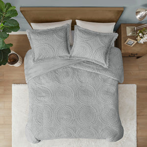 JLA Home Madison Park - Embroidered Medallion Faux Fur Ultra-Plush Comforter Mini Set — Soft, Machine-Washable Luxury for Bedrooms Grey MP10-6014