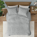 Madison Park Arya BOHO Embroidered Medallion Faux Fur Ultra Plush Comforter Mini Set MP10-6014 Grey