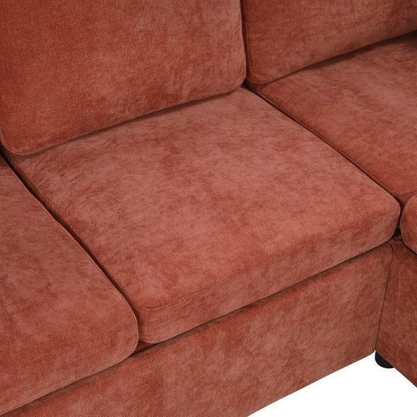 English Elm Sectional Sofa Bed - Stylish L-Shaped 81.9" Sleeper Sofa With Hidden Storage & Cozy Orange Chenille N719S002070G-GIGA