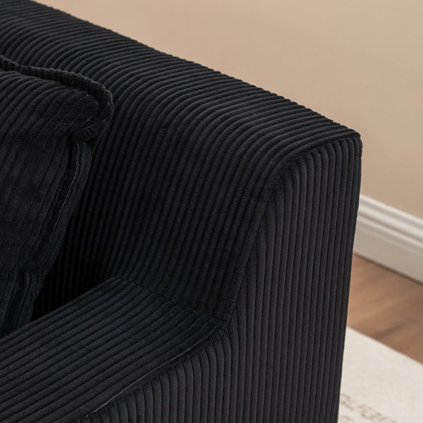 English Elm Left Armrest Chaise Lounge Chair Upholstered Sleeper with High-Res Foam, Corduroy, No Assembly Needed Black W1170P333285