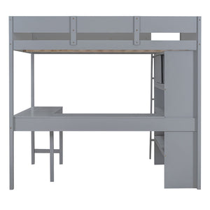 English Elm Full Size Loft Bed with Built-in Desk and Shelving for Kids or Teen Bedrooms LT000802AAE