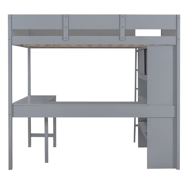 English Elm Full Size Loft Bed with Built-in Desk and Shelving for Kids or Teen Bedrooms LT000802AAE