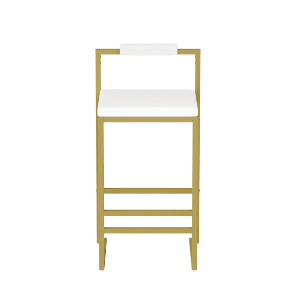 English Elm Upholstered Velvet Bar Stools Set of 2 — Modern Gold Frame, Creamy White Cushions, Cozy Counter Seating W1757P310418