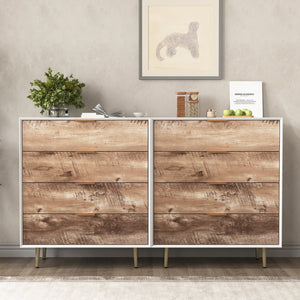 English Elm Wooden Tall 4 Drawer Dresser with Metal Legs, White+Natural Finish, Anti-Tip, Spacious Storage W409P171913