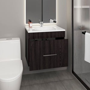 English Elm One Blanco Kronos Bathroom Vanity Hatta – Black MDF, One Door, Two Drawers + Open Shelf, Hardware Included B070P316865