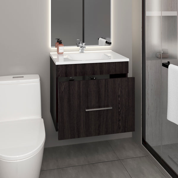 English Elm One Blanco Kronos Bathroom Vanity Hatta – Black MDF, One Door, Two Drawers + Open Shelf, Hardware Included B070P316865