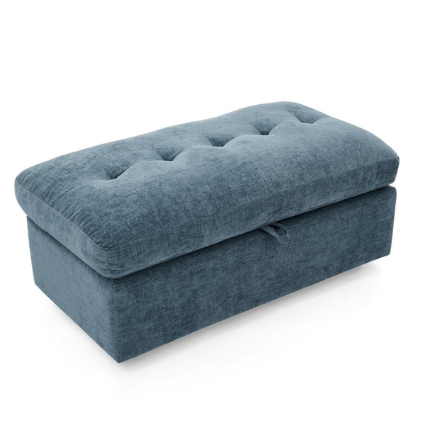 English Elm Leisure Chenille Two Seat Reclining Sofa with Usb Port Storage Ottoman Padded Armrests Blue W487S00516
