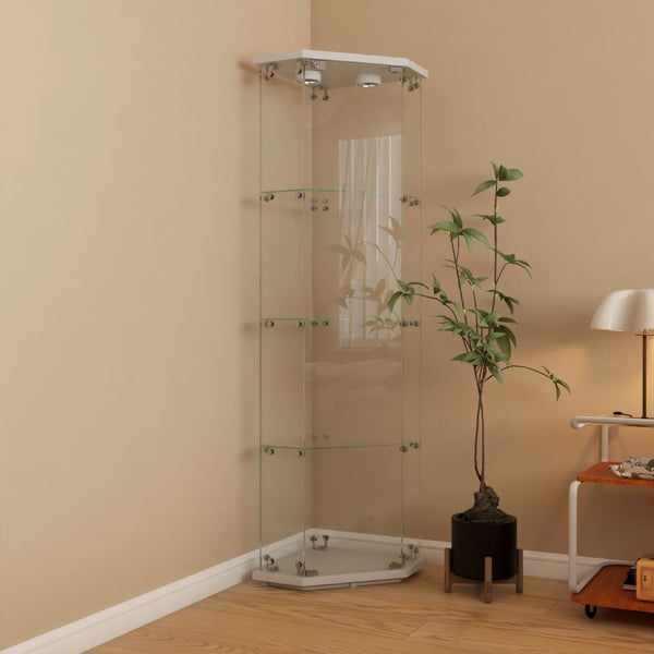 English Elm Lighted Corner Display Cabinet Four Tempered Glass Shelves Led Lit Living Room Tower White W1510P436490