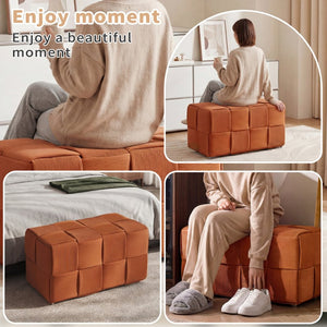 English Elm Ottoman Square Corduroy Upholstered Footrest with Ribbed Texture for Living Room Seating Brown W3851P453274