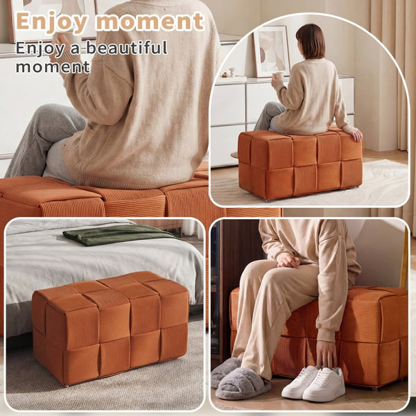English Elm Ottoman Square Corduroy Upholstered Footrest with Ribbed Texture for Living Room Seating Brown W3851P453274