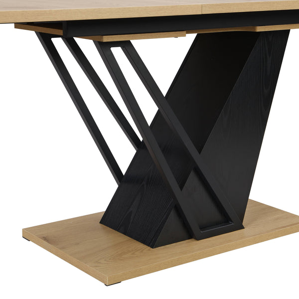 English Elm 61.81 Extendable Dining Table with Geometric Metal Base, E2 MDF Durable Top, Sleek Modern Design Black+Natural W2317P251956