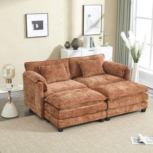English Elm United Cozy Two-Seat Chenille Sofa With Detachable Armrests, Footstools, And Side Pockets For Comfort P1 W1568S00141-GIGA