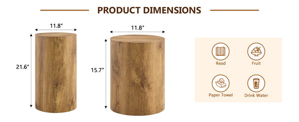 English Elm Modern Minimalist Wood Cylinder Coffee Table Set of 2 — Marble-Pattern MDF, Multi-Size, No Assembly Needed W1151S04196