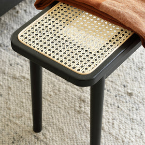 English Elm Modern Solid Oak Rattan Bench in Black — Handwoven Octagonal Weave, Sturdy Rounded Legs, Versatile Seating (48" W) W1283P387954