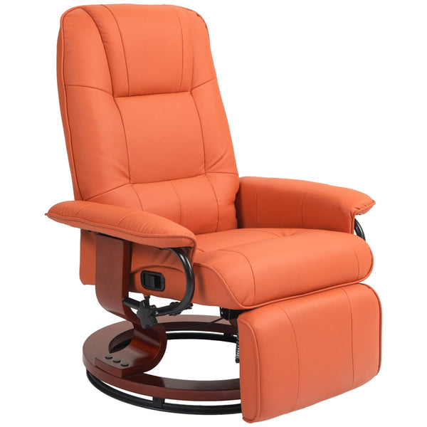 English Elm HOMCOM Orange Faux Leather Recliner Chair with Swivel Wood Base, 145° Manual Recline & Footrest Plush Upholstery W2225P217430