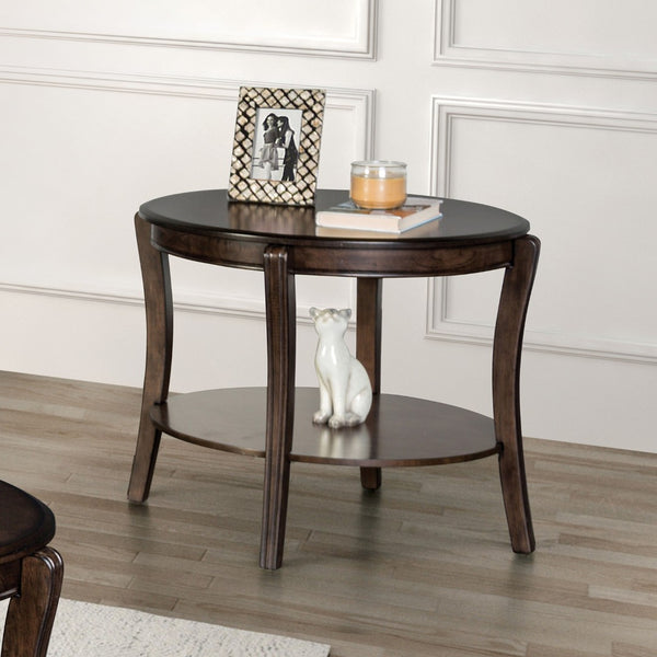 English Elm Traditional Oval End Table With Open Shelf - Elegant Walnut Finish & Curved Legs For Timeless Decor B2741P361122-GIGA