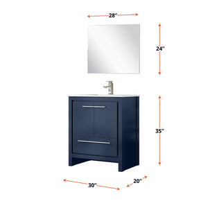 English Elm Navy Blue Bath Vanity Set With White Quartz Top, Brushed Nickel Faucet & 28" Mirror For Stylish Spaces B2731S02044