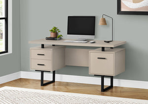 English Elm Computer Desk With Reversible Storage Drawers - Modern Beige Laminate & Black Metal Home Office Workstation B2710P219862